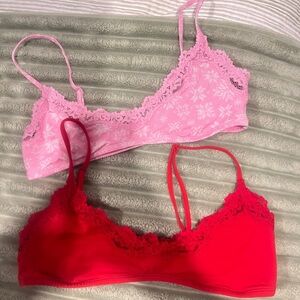 Skims Lace Trim Bralette Set - Pink & Red